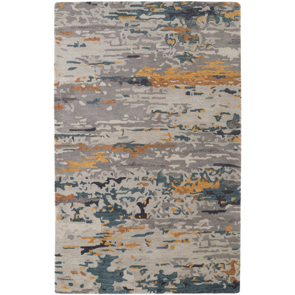 17 Stories Casual Abstract, Gray/Yellow/Blue Area Rug Wayfair